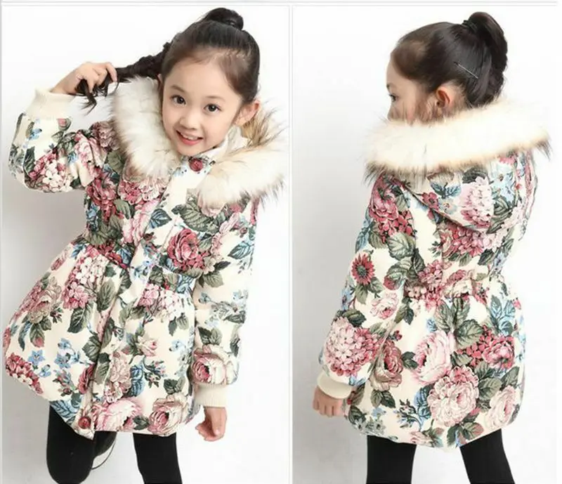 
Kids Girls Padded Hooded Jacket Winter Coat Velvet Thick Fur Collar Casual Parka 