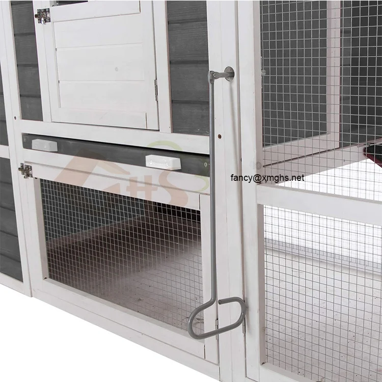 middle size gray and white color cedar fir wood chicken coop small animal cage pet house for backyard domestic use home outdoor