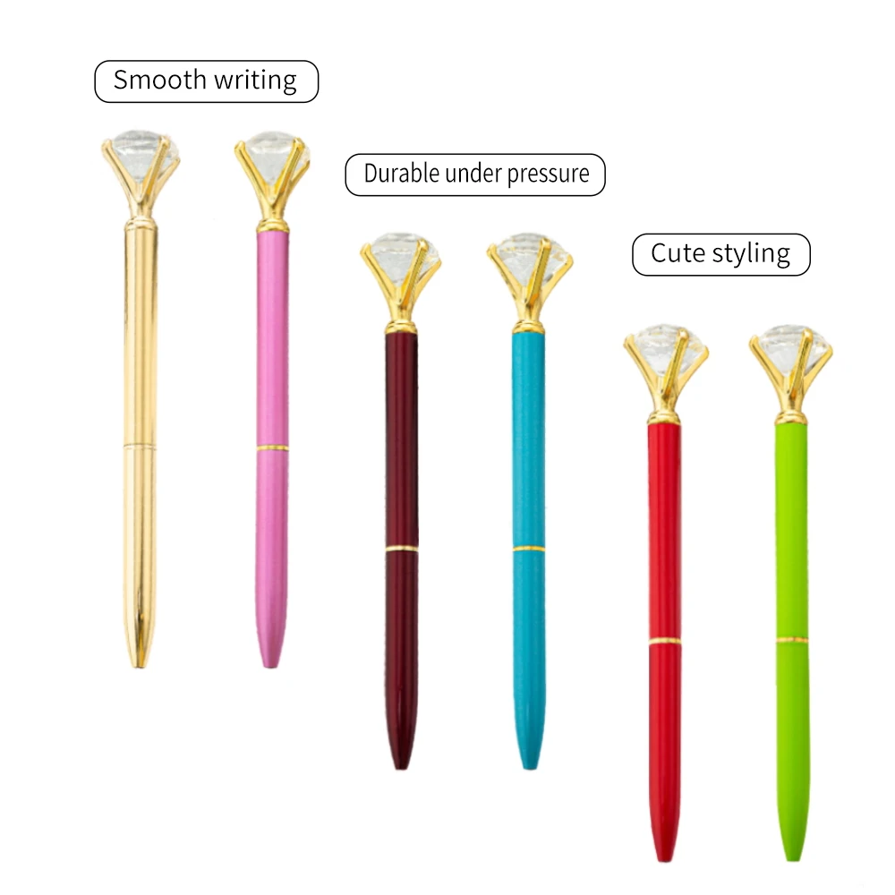 Office School Supplies Big Crystal Diamond Ballpoint Pen Metal Smooth Creative for Woman Girls