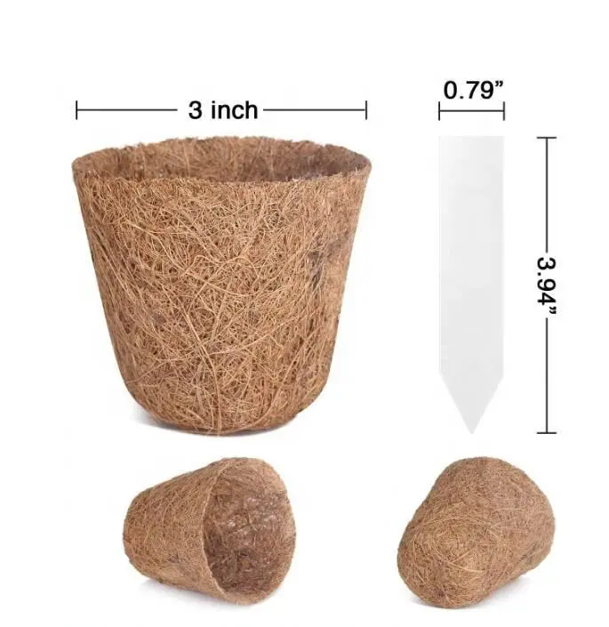 Coconut palm Coco Coir Seedling Starter Pots Tray Sustainable Biodegradable Pots Aternative Peat Pots 20 Plastic Plant Markers