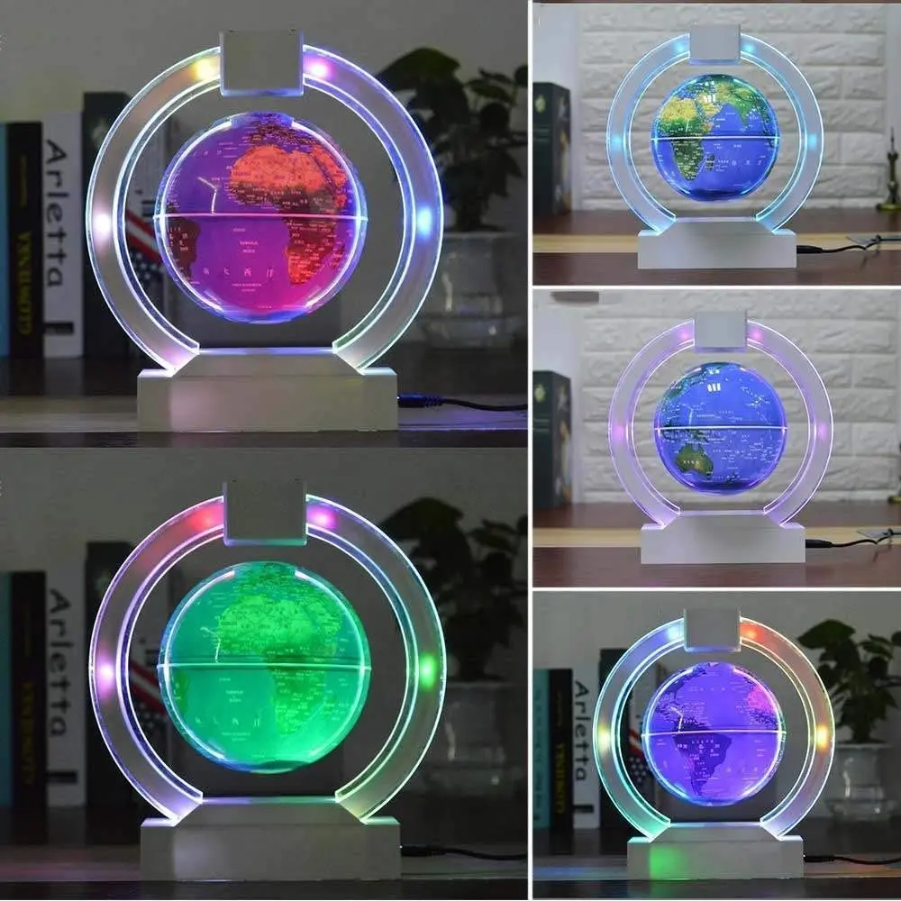 6 Inch Colorful LED Magnetic Levitation Floating Globe Auto-Rotate Anti Gravity Levitating World Map Globe