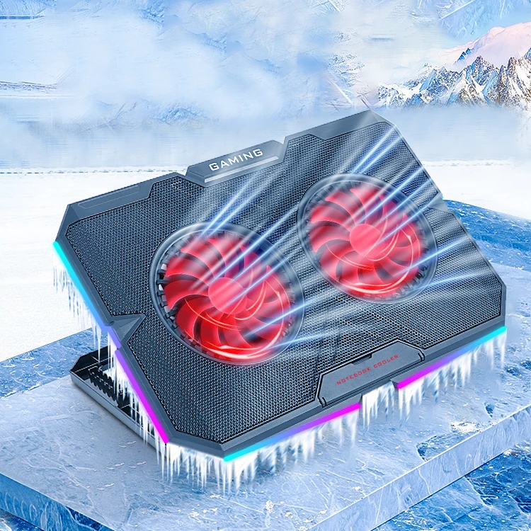 Great Roc high quality laptop cooling stand with 2 fans gaming notebook cooler RGB laptop cooling pad 7 levels height adjustable