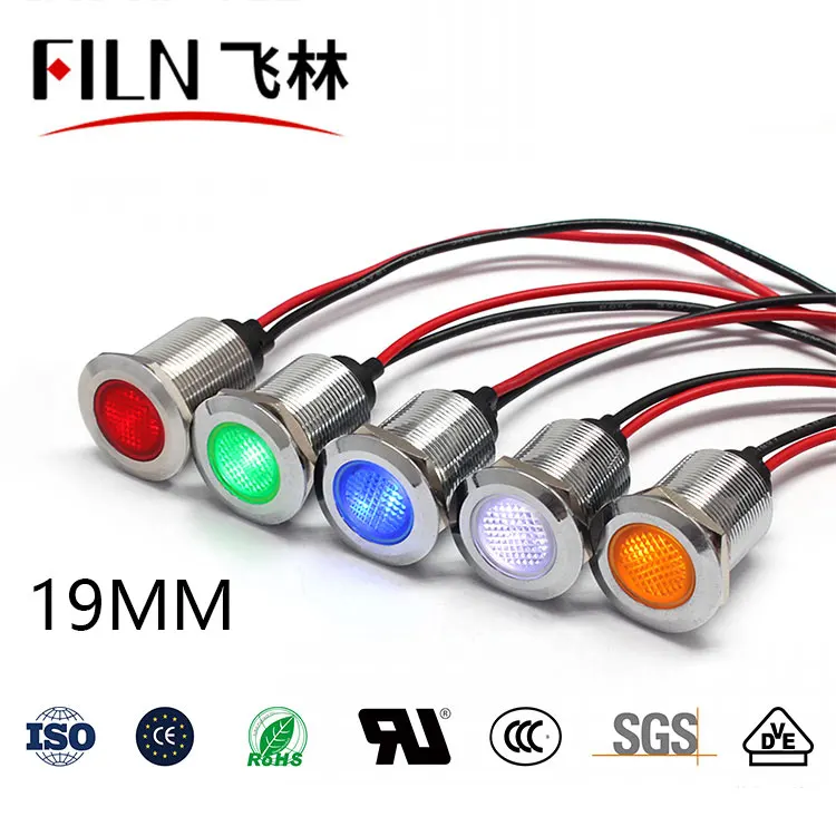 FILN Fulsh waterpof led lamp warning indicator light wiring terminal long body thread led 12v 220v 24v red green amber blue