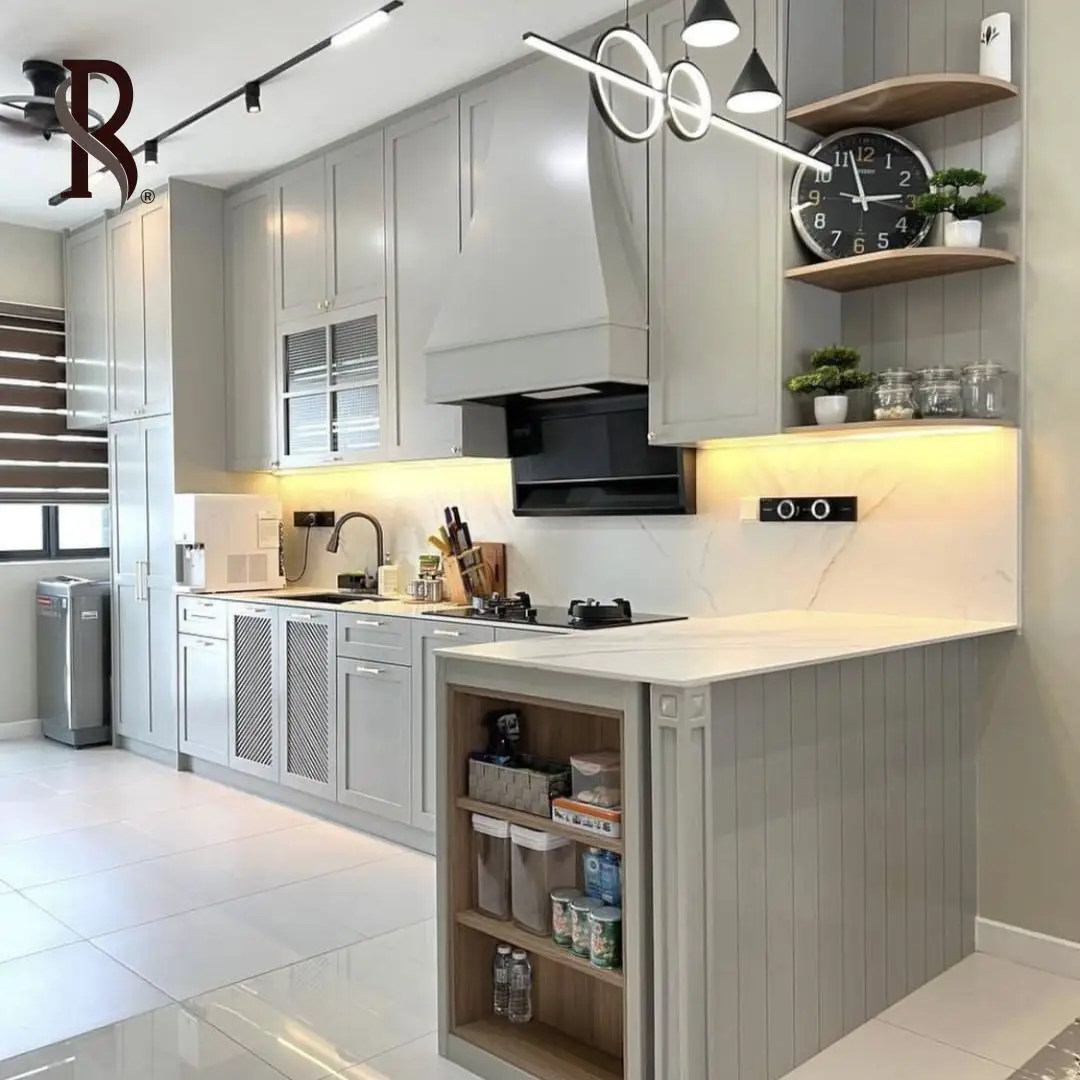 Rising China Factory Kitchen Cabinet American Guest Restaurant Multifunctional Storage Island Table Integrated