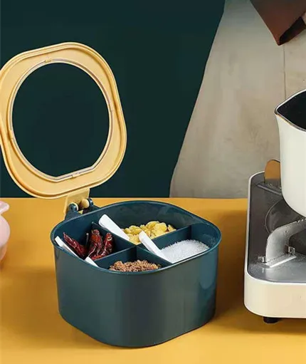 JTX346 Multi Compartment Herb Spice Jars Pots Kitchen Accessories Condiment Storage Container 4 In 1 Plastic Seasoning Box