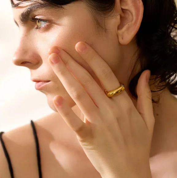 Aretas 2024 Fashion Jewelry Anillo Mujer Trendy Statement Finger Unisex Ring Stainless Steel 18k Pvd Gold Plated Dome Ring