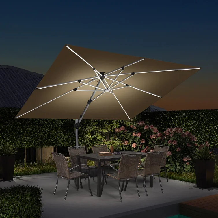 Hot Sale 3*4m Waterproof Square Parasol Aluminum Patio Umbrella Roman Parasol For Garden With Led Light