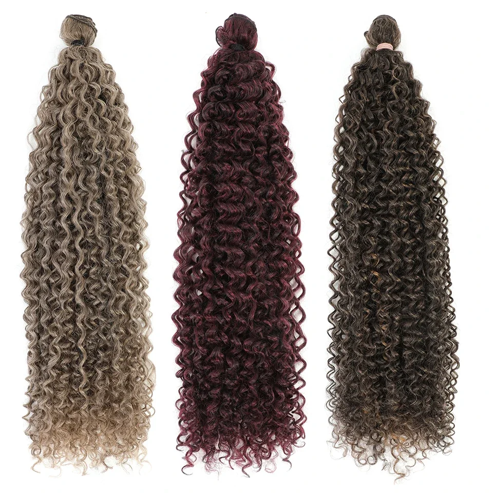 Natural Curly Hair Extensions Long Synthetic Jerry Curly Bundles Ombre Blonde Synthetic Hair For Women Heat Resistant Wave