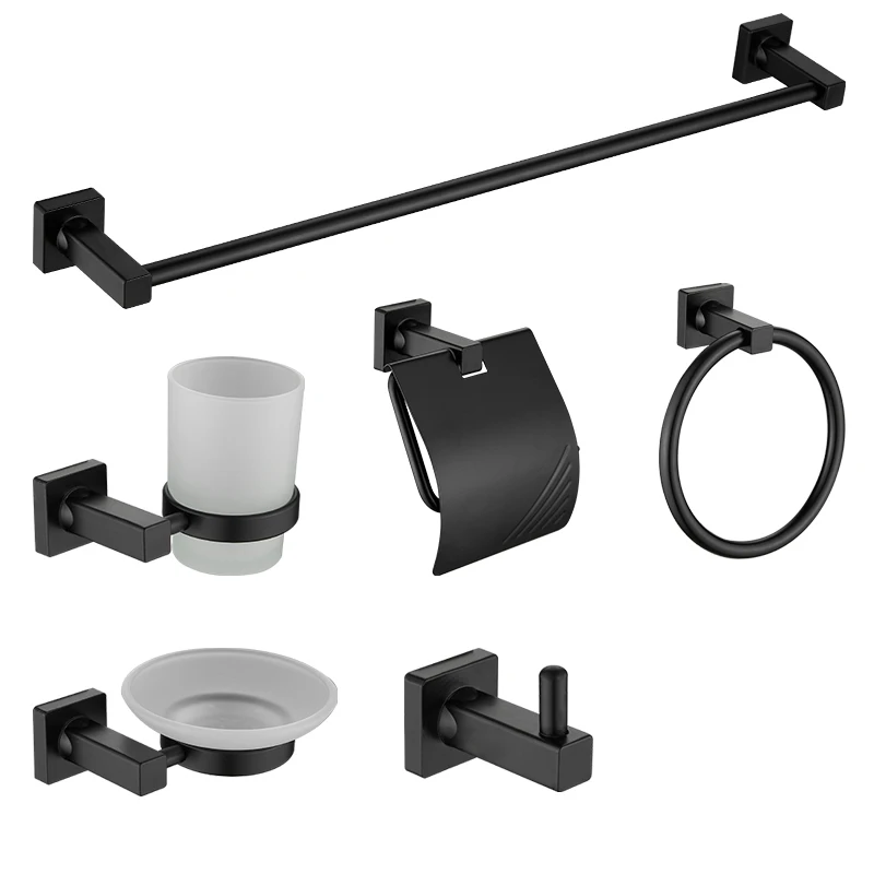 Bathroom Hardware Accessory Set 6pcs black Bathroom Hardware Accessories Set Wall Mounted Bathroom Accessories  Sets