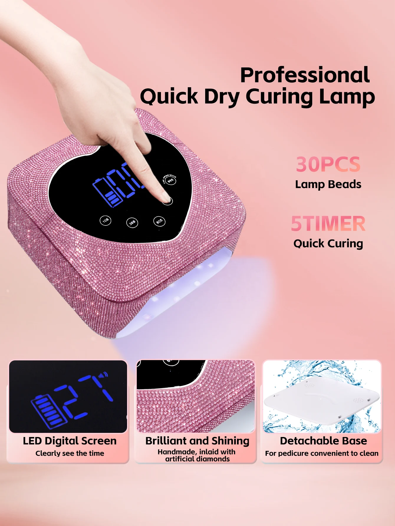Customized high quality 72W diamond nail lamp Professional nail gel UV lamp Rechargeable cordless fast gel dry nail lamp