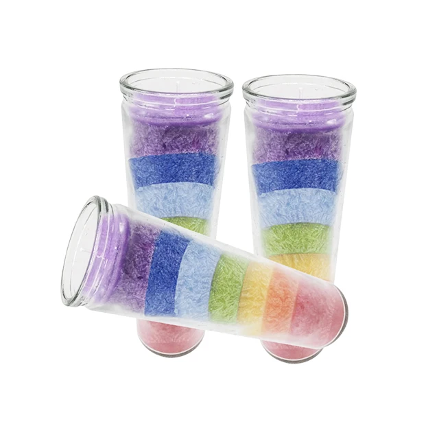 High quality customised 7 days 7 layers church Blessing Ceremony rainbow Spiritual Chakra religious Glass Candle