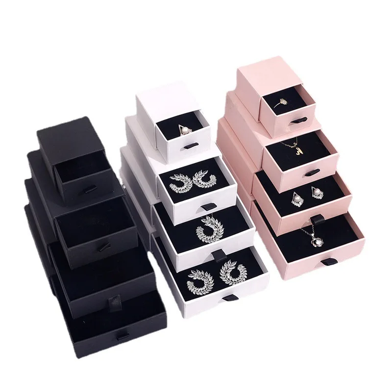 New Logo Custom Cardboard Gift Jewelry Packaging Boxes  Ring Bracelet Necklace Slide Drawer Box For Jewelry Packing