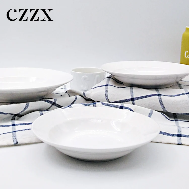 Custom Printed Logo Popular White Ceramic Diet Pasta Deep Soup Plate For Restaurant