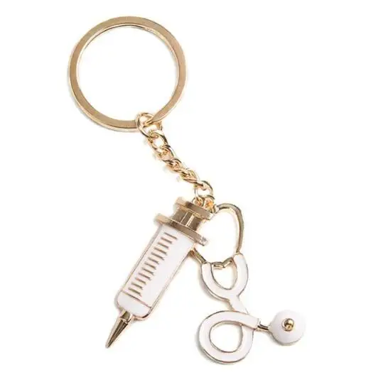 Factory Price EMT Nurse and Doctor Cylinder Needle and Stethoscope Medical Metal Keychain