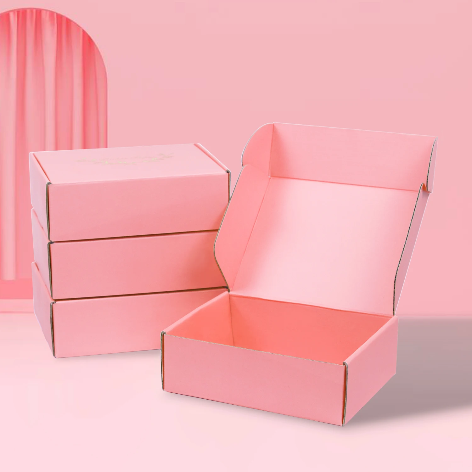 Logo Print Solid pink Mailing Cardboard Eyelash Shipping Box For Essential Oil Shampoo