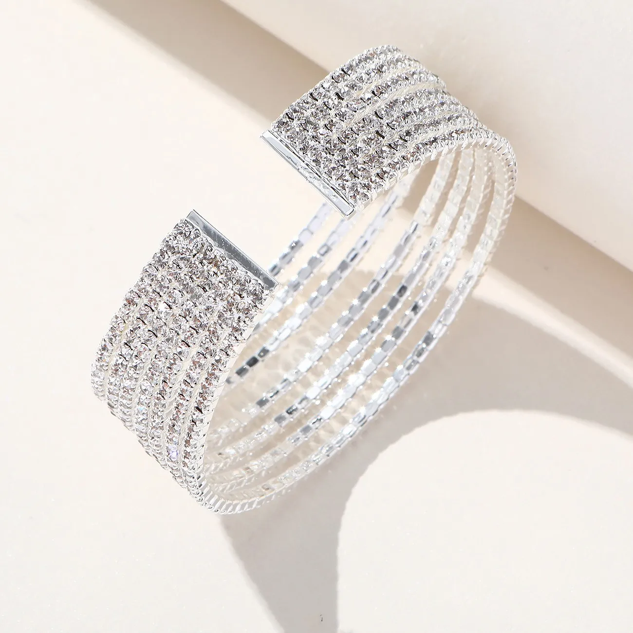 Full Diamond Crystal Bracelet Multilayer Luxury Open Bangle Women Fashion Jewelry Bling Wedding Jewelry Pulsera De Moda
