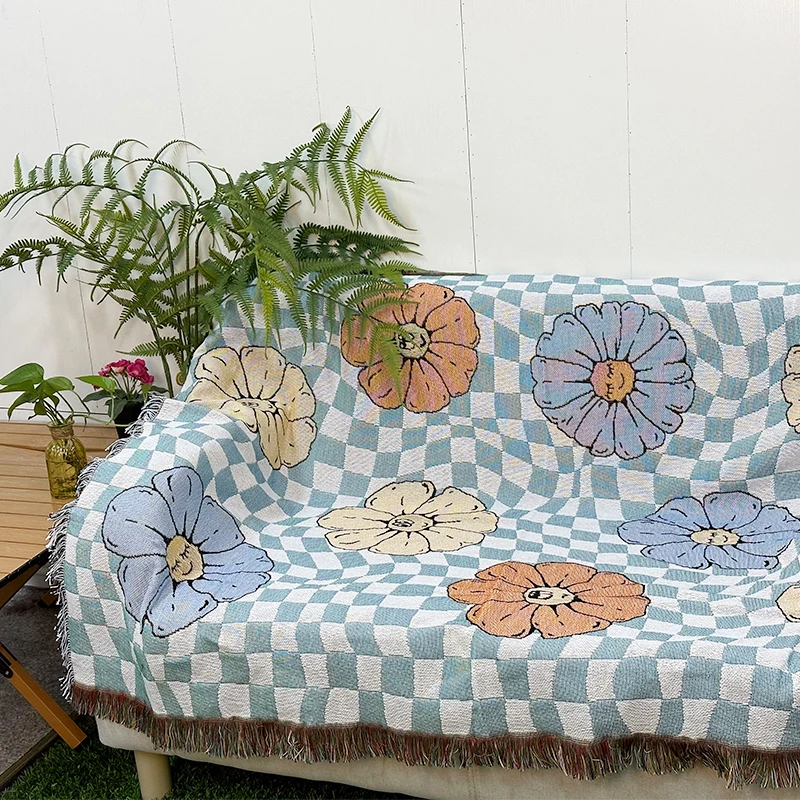 Customized Flower series jacquard blanket modern fashion home decor tapestry picnic throw blanket