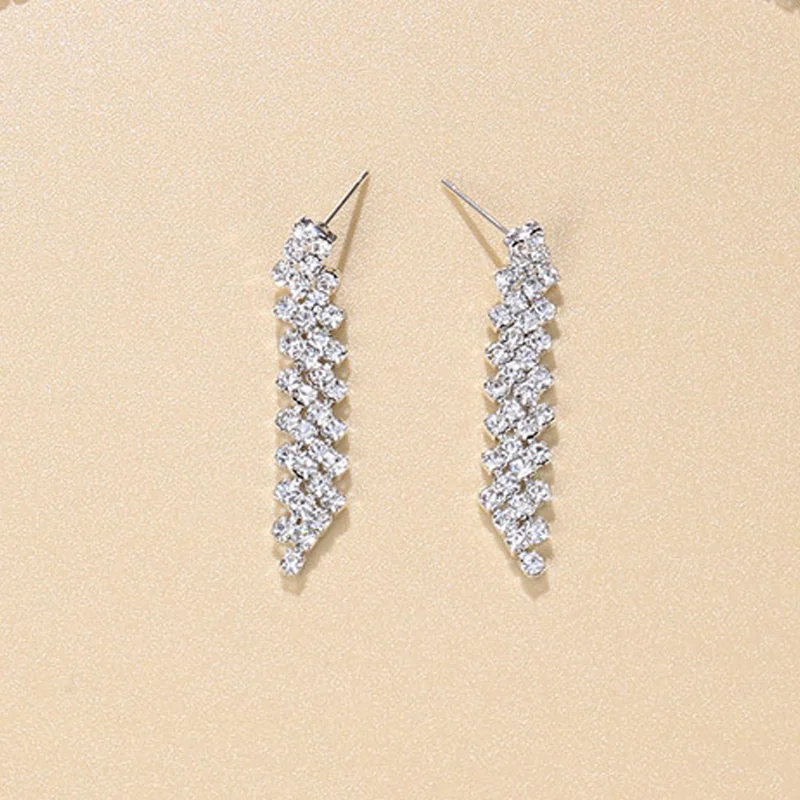 StoneFans Lozenge Necklace Earrings Set for Women Bridal Statement Piercing Wedding Jewelry Accessories