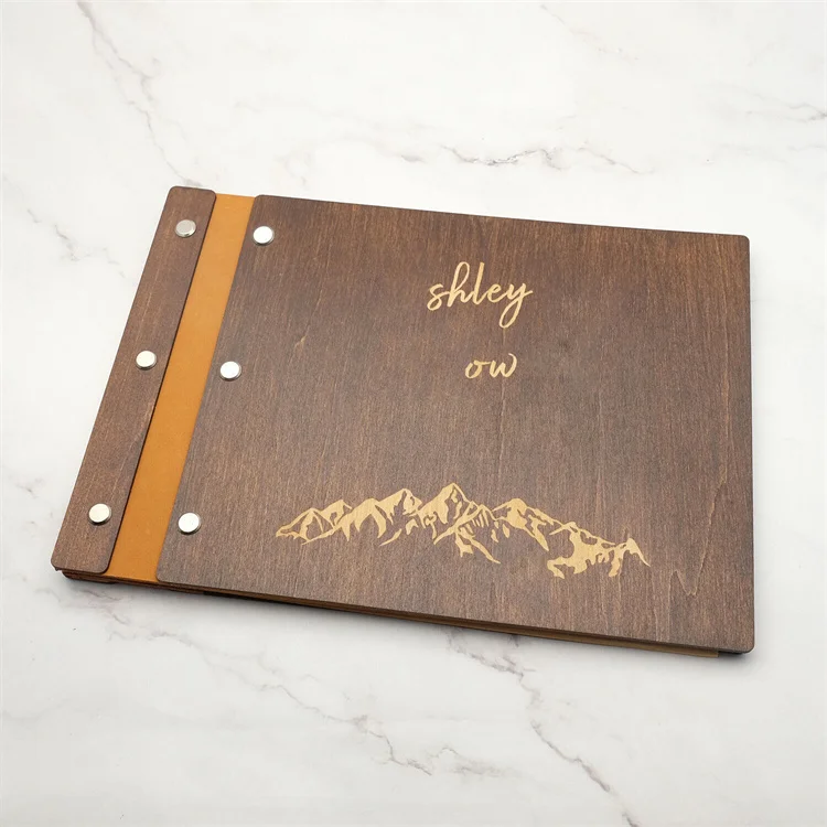 Customized Luxury Leather Strap Bamboo Wooden Cover Notebook Menu File Folder for Restaurant Hotel Wine Bar