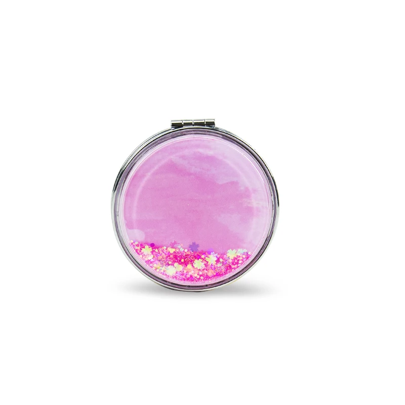 Customized Logo Hand Mirror Quicksand Compact Mirror Water Liquid Round Makeup Mirror New 2022
