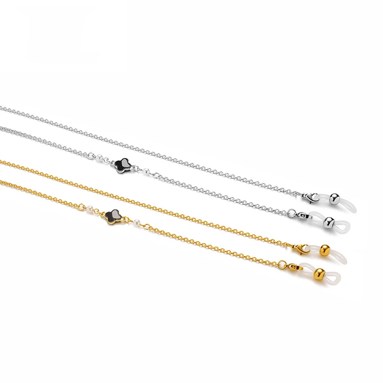 popular trendy eyewear accessories silver eyeglass chains, bulk four leaf clover metal sunglasses chain