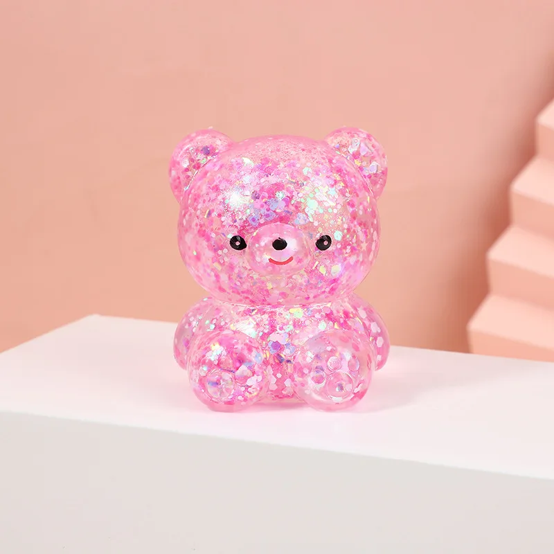 Cute bear maltose TPR Pinch happy Stress Toy Squishy slow rebound gold powder sequin decompression fidget squeeze toy