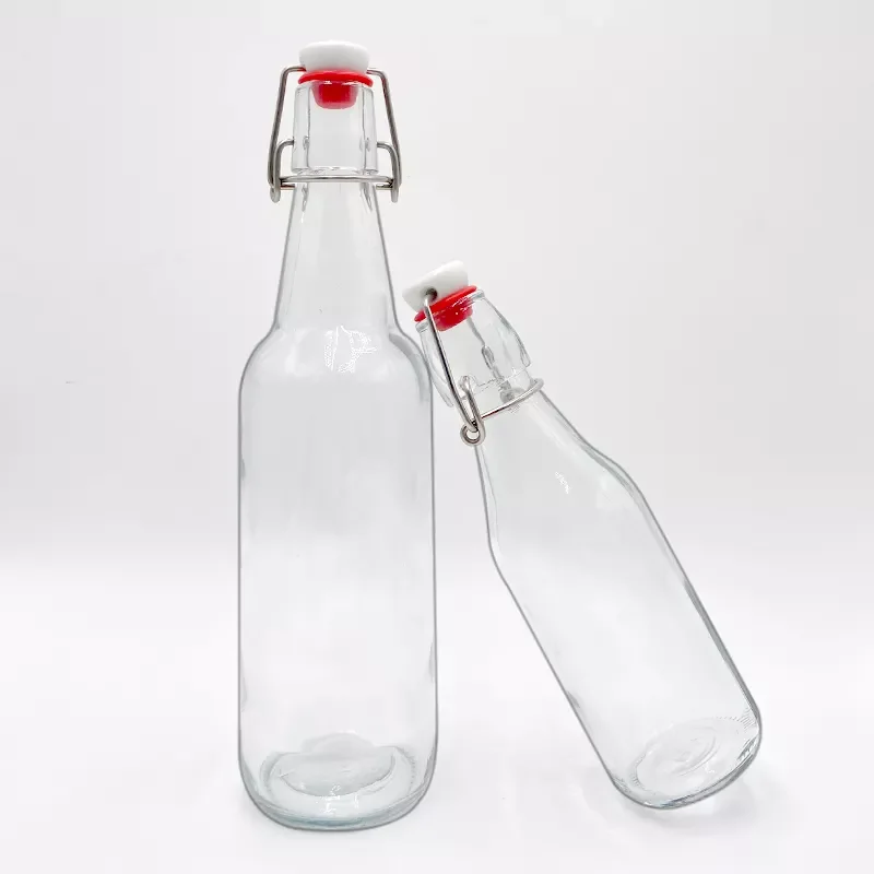 wholesale 34 oz Clear Glass Round Bale Wire Giara Bottles with Swing Top Cap