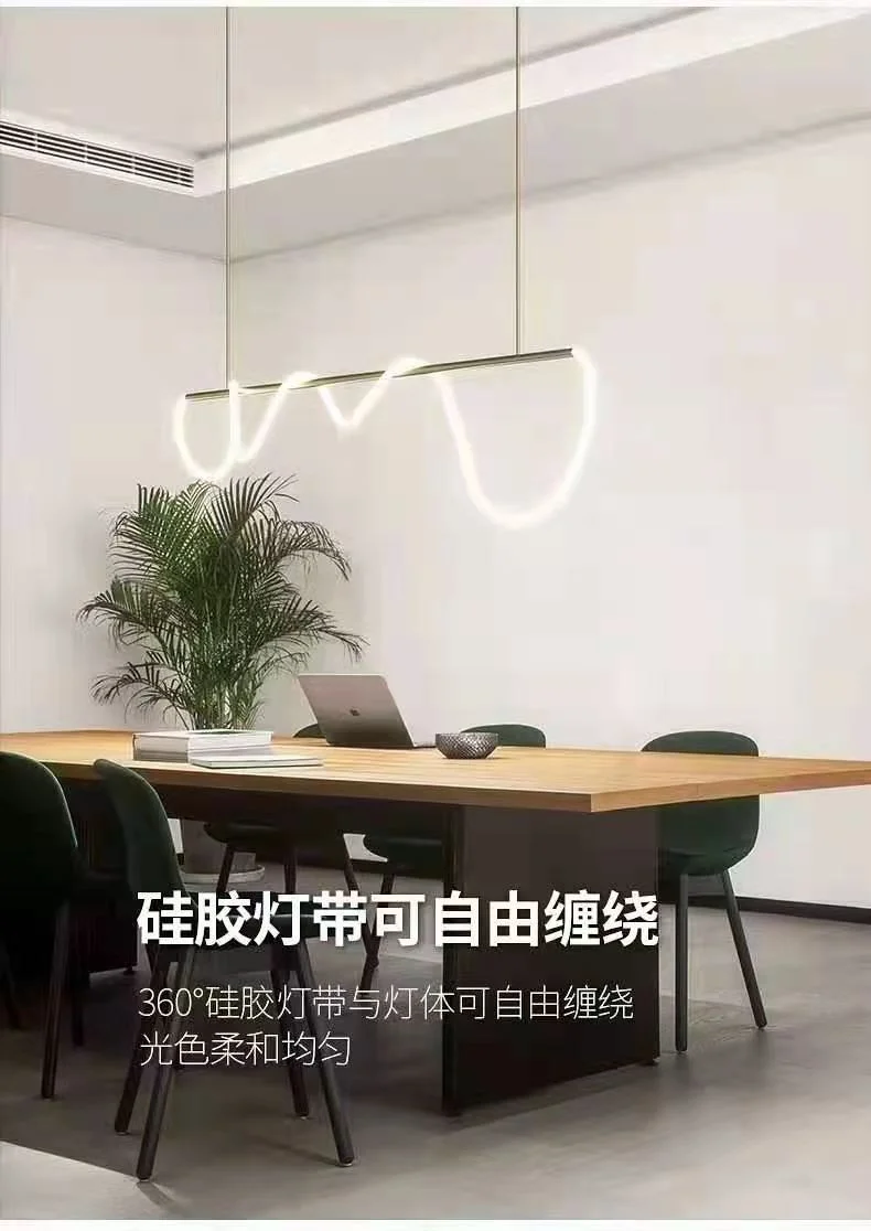 Minimal restaurant creative art note chandelier personality simple design long straight line table bar line