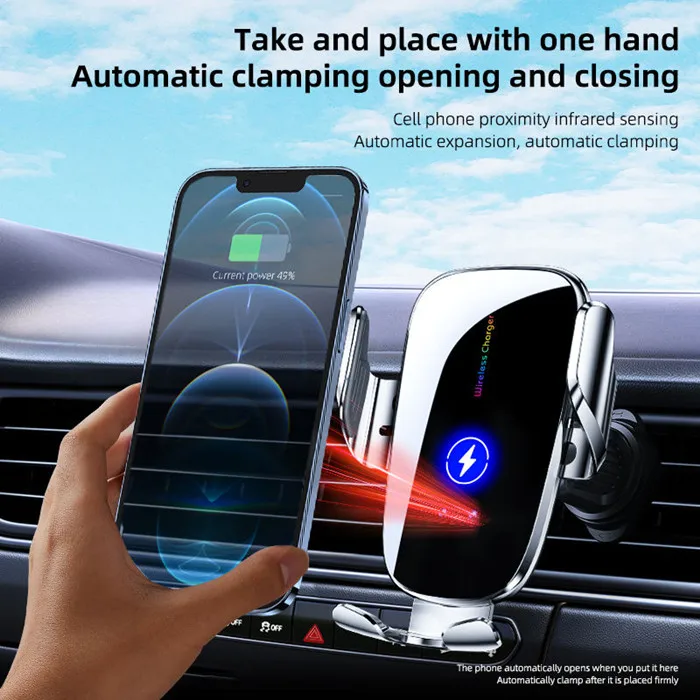 Hot Sell Car Holder 15w Wireless Charging Car Phone Holder Auto Sensor Car Phone Mount
