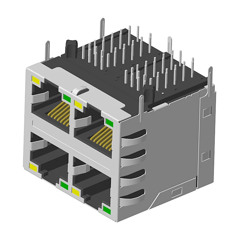 RJ45 10P8C 2x2 90-degree with Spring, with LED, with Filter Rj45 Connector