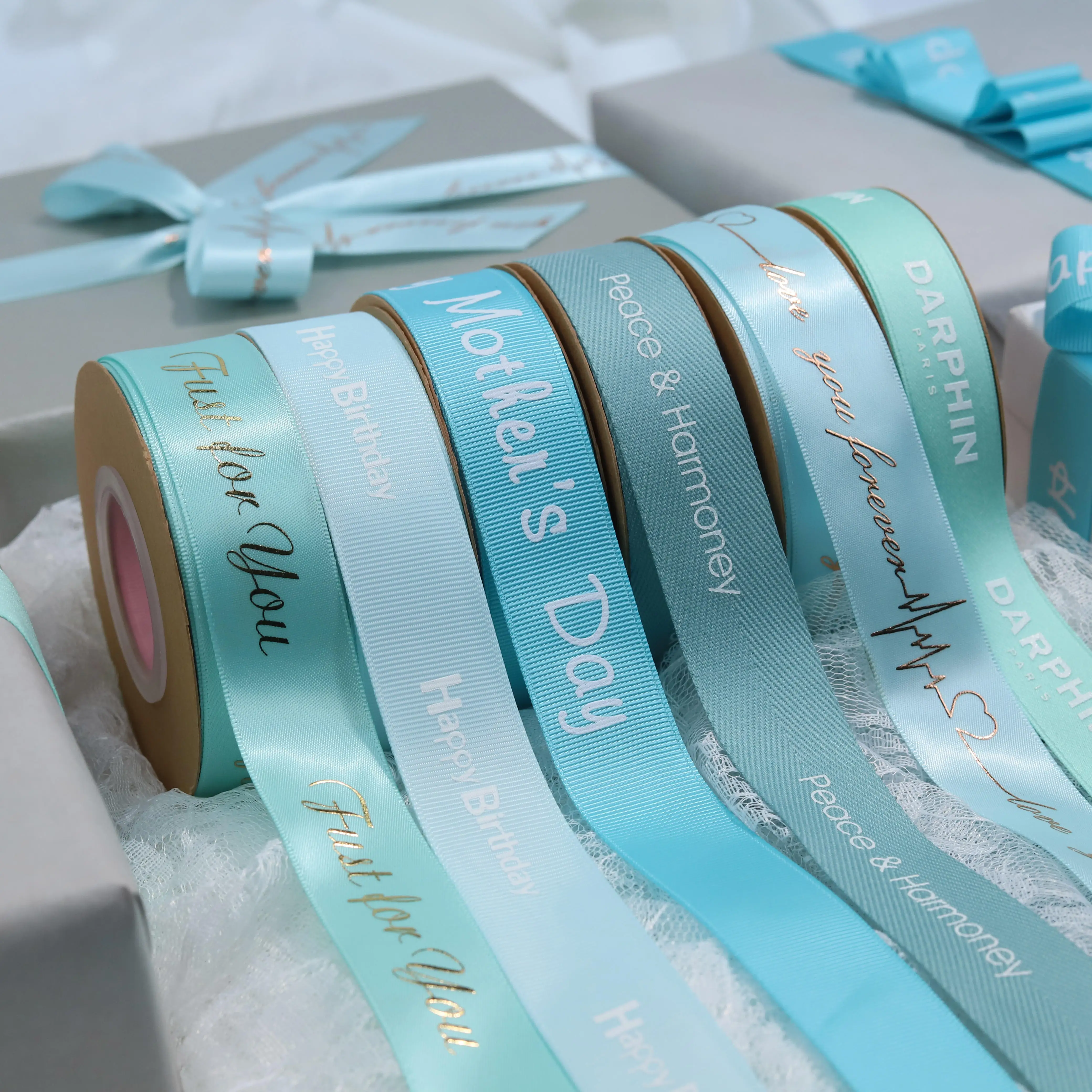 Фабричный цветочный магазин, Упаковка для подарков, саржевая лента с принтом, лента для украшения подарков, Цветочная упаковочная лента с логотипом