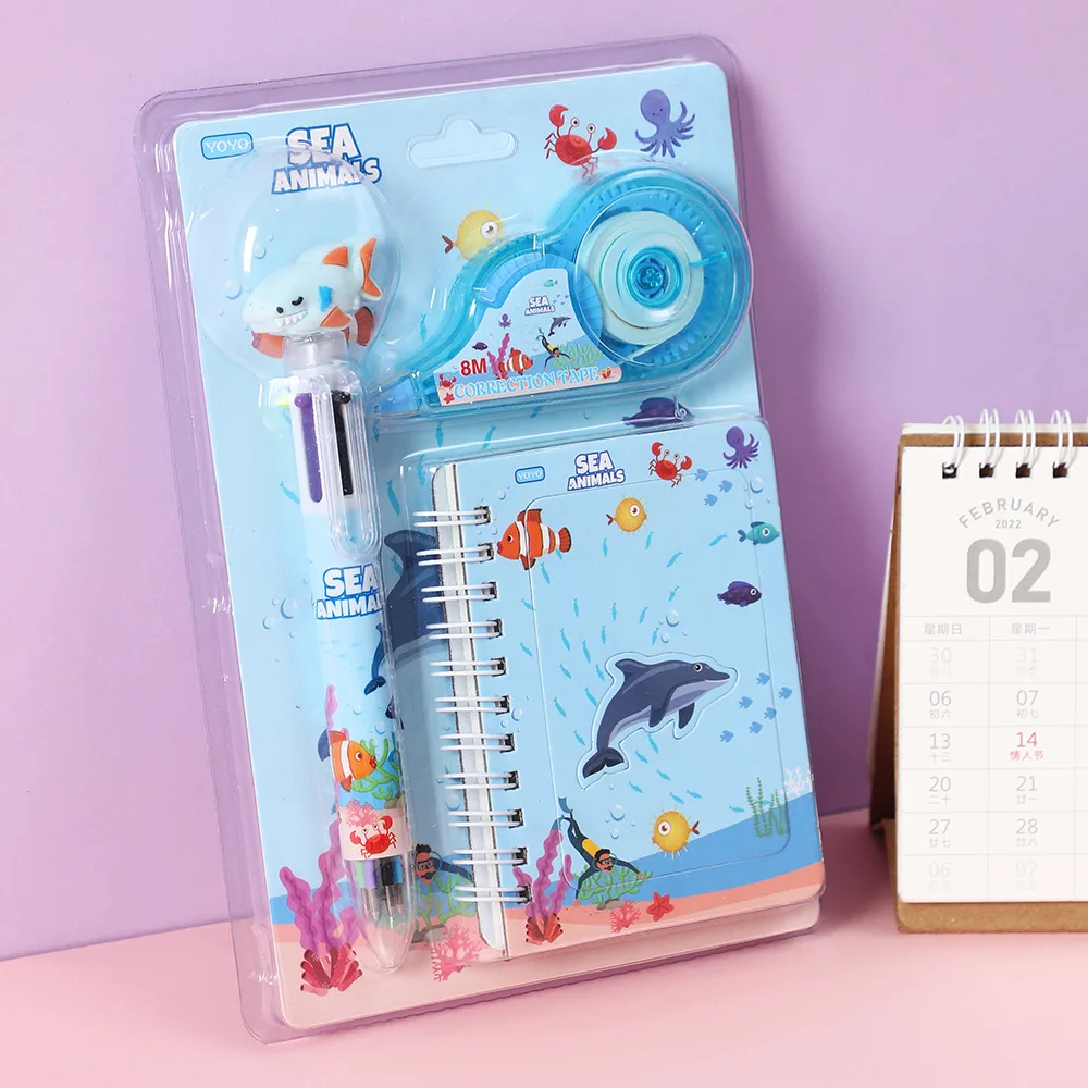 CHXN School supplies stationery suit correction tape student coil book thickened six color ballpoint pen in one