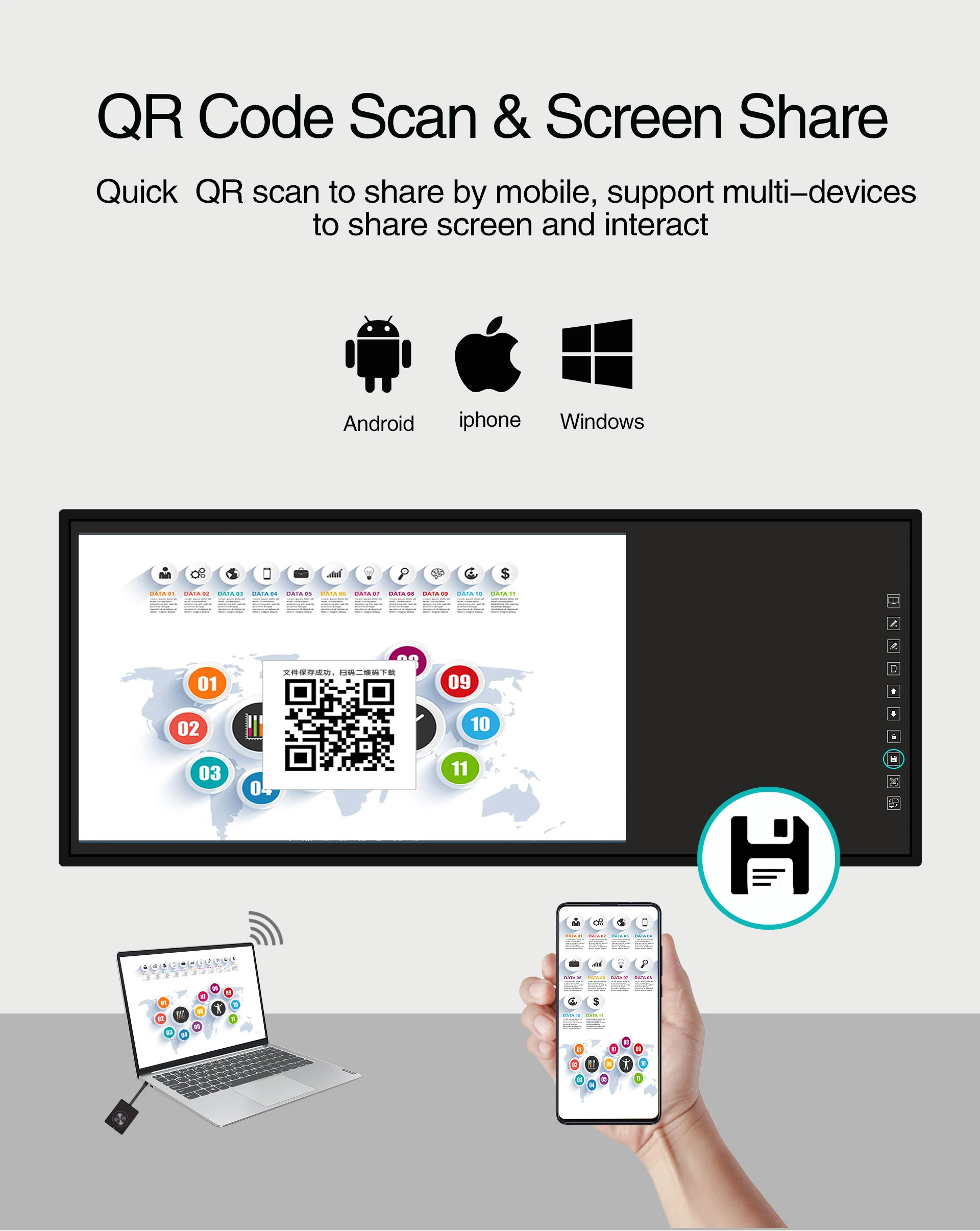 77 94 Inch Smart Touch Screen Blackboard Interactive Flat Panel Dual OS IR Education for School University