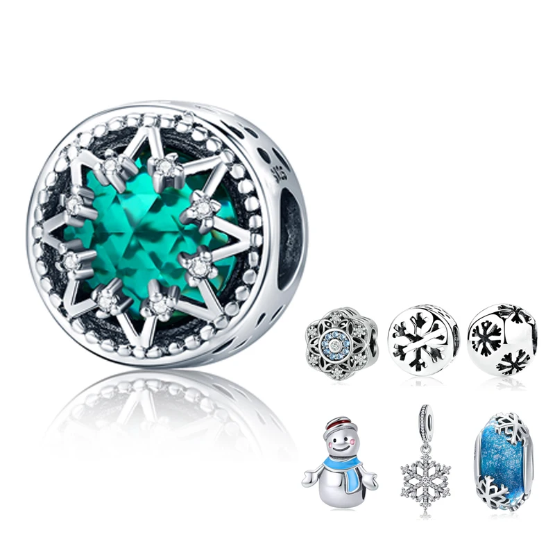 925 sterling silver charm snowflake beads for bracelet DIY Christmas gift Women Jewelry