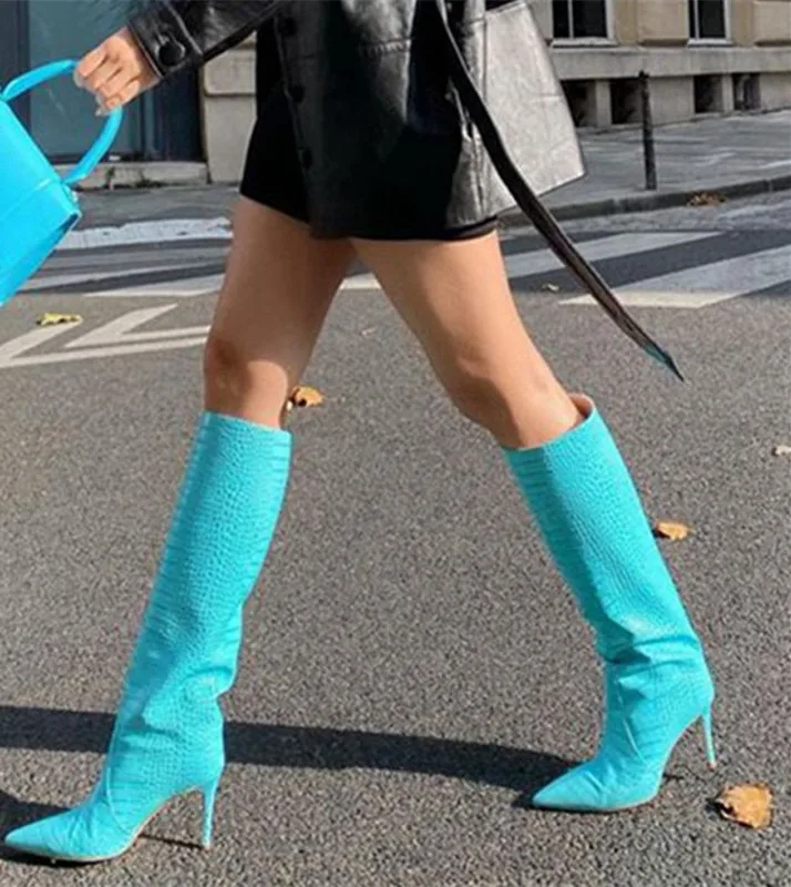 Custom Ladies Shoes Fashion Solid Color Lime Green 12cm Stiletto Women Thigh High Knee Boots