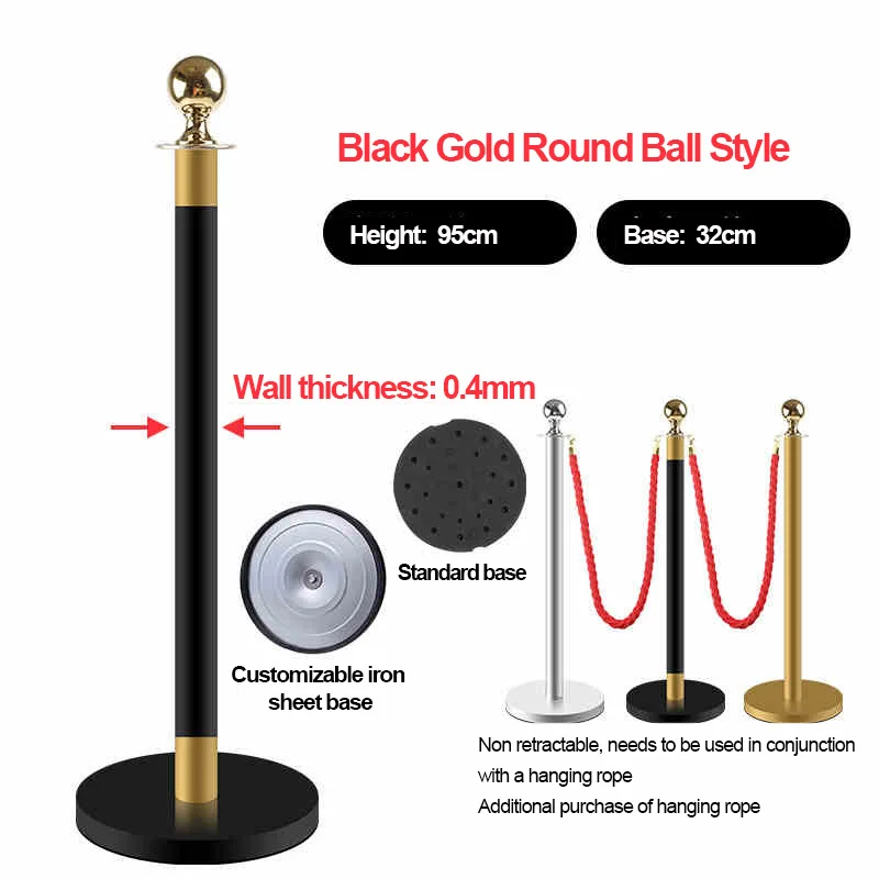 Red Rope Stainless Steel Gold Stanchion with Ball Top Red Crowd Control Barrier