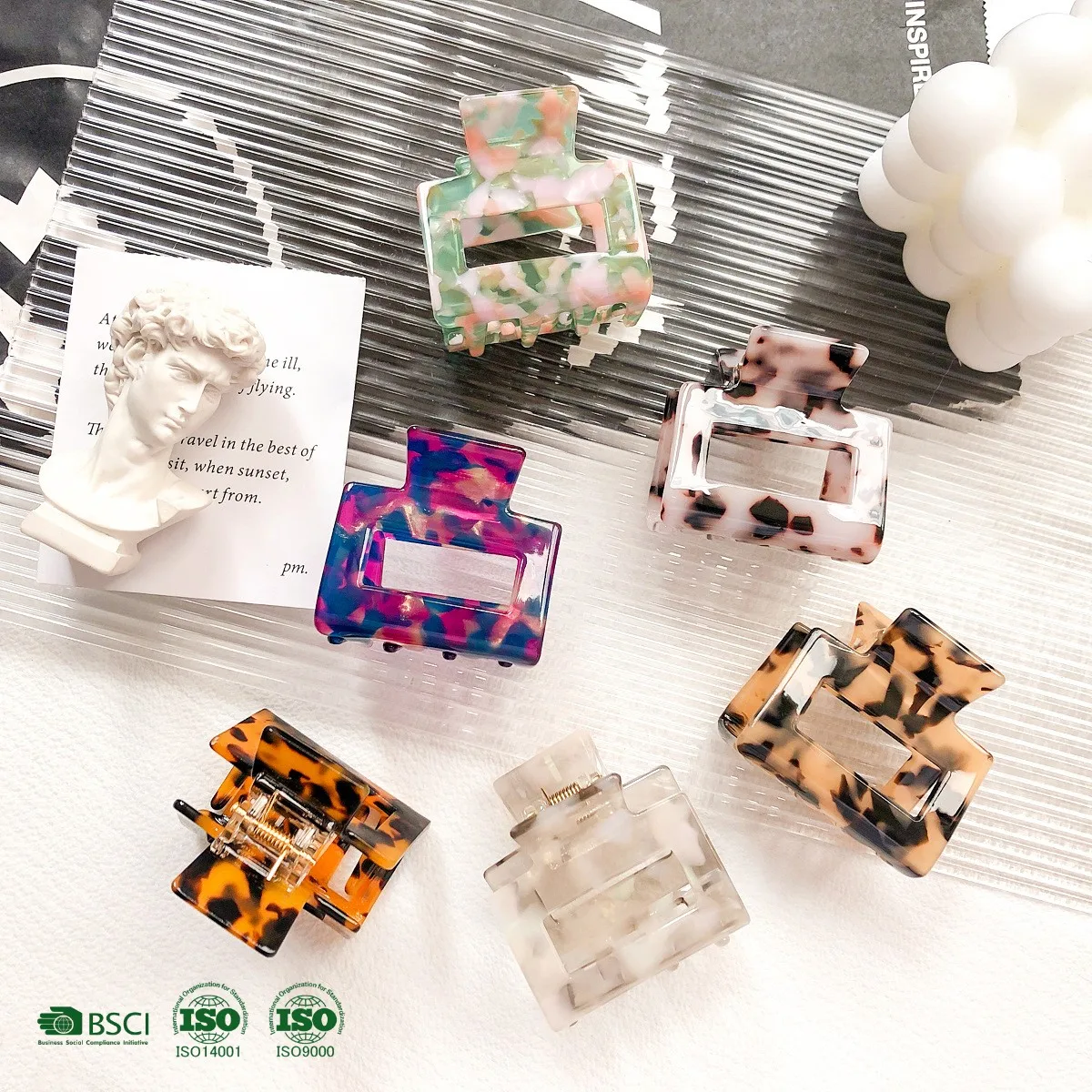 BSCI Factory YHJ 34 Colors Vintage Tortoiseshell Color 5cm Small Hair Claw Clips Light Luxury Women Acetate Claw Clips Hair Claw