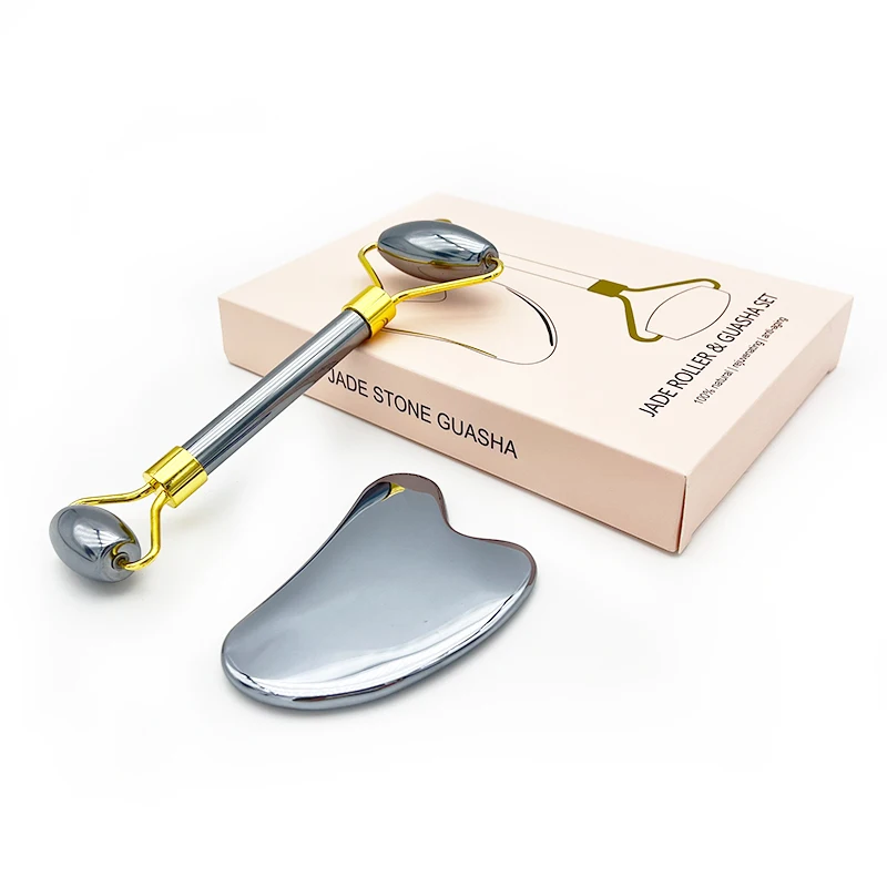 Factory wholesale cosmetics facial roller natural terahertz gua sha face jade roller massage