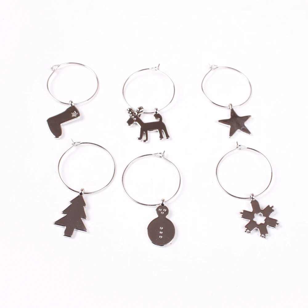 Factory Manufacturer Christmas Themed Wine Glass Decoration golden Wine Charms Set of 6pcs