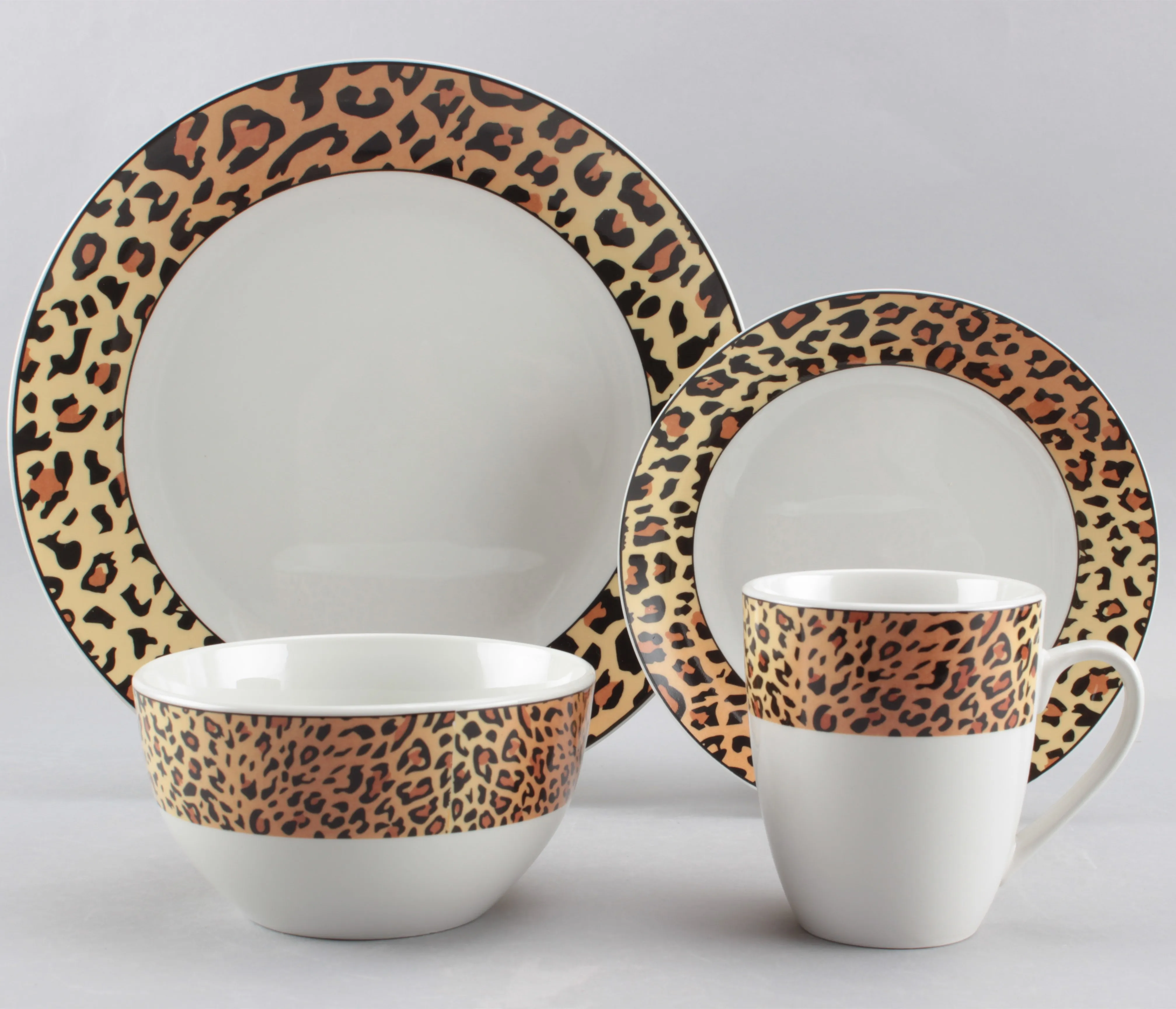 Hot Selling 16PCS Porcelain Dinner Set With  leopard print  Ceramic Dinner Set With Custom Decals