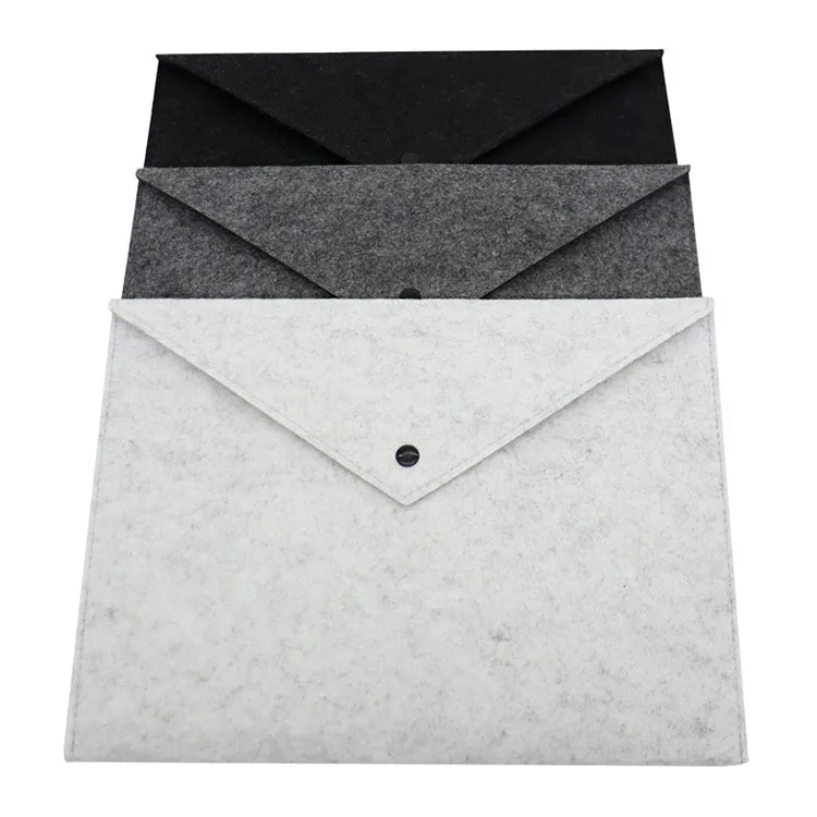 wholesale gray file folder A4 document bag fastener closed hard cover A5 felt envelope bag custom logo for gift card packaging