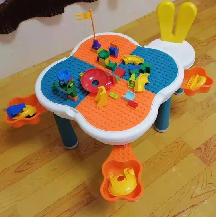 Learning Table Block Diy Building Block Toys  Multi Functional Kids Educational Toy Building Block Table with Chairs