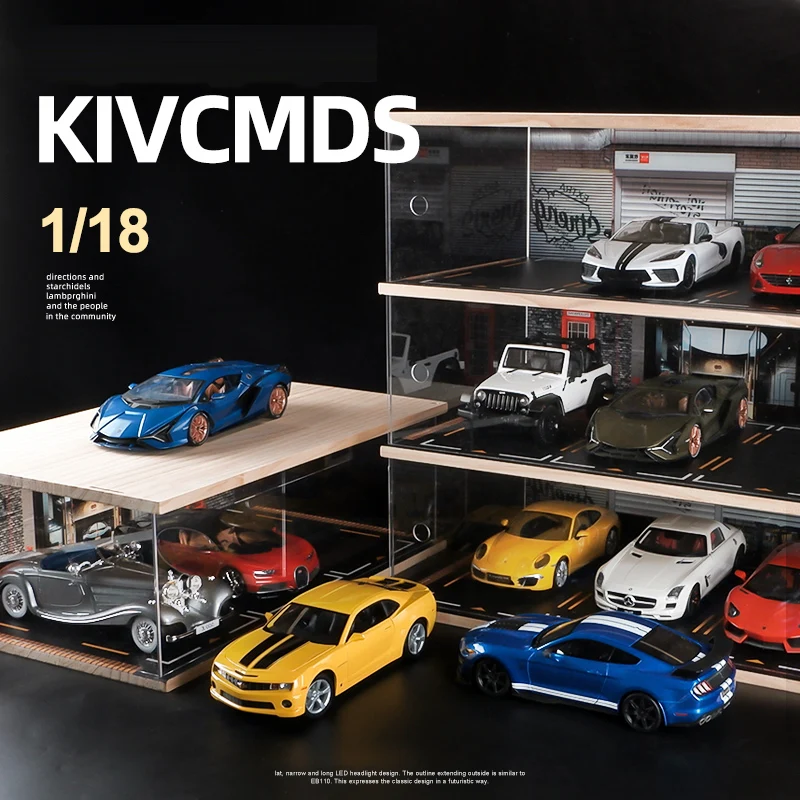 Kivcmds 1:18 Автостоянка модель сцены парковочное место диорама деревянная акриловая коробка для пыли автомобиля витрина