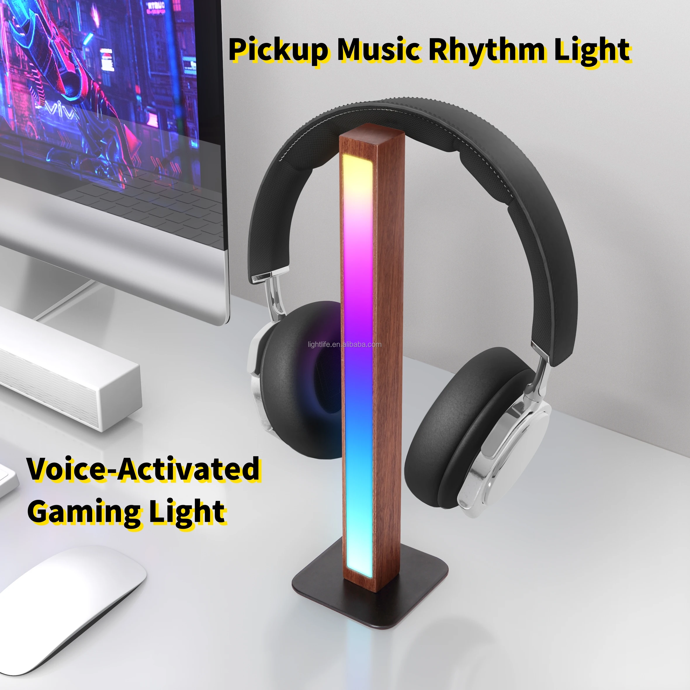 RGB Звуковое управление атмосферное освещение деревянный умный атмосферный свет автомобильный телевизор игровая комната перезаряжаемый звукосниматель ритм-сигнал