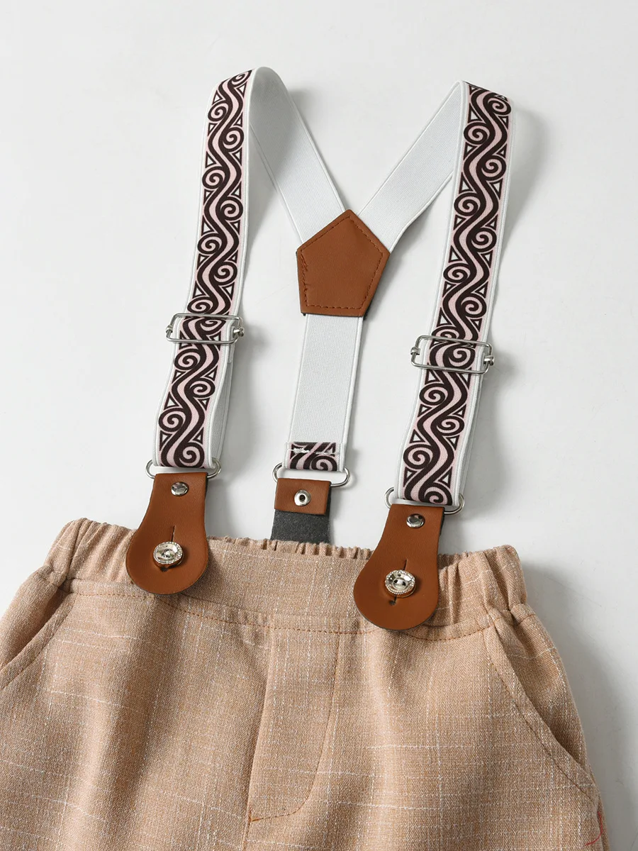 Hot Sale Handsome Boys Clothing Sets Vintage Suspenders Spring Autumn Long Sleeve Suits for Birthday Party Evening Performance