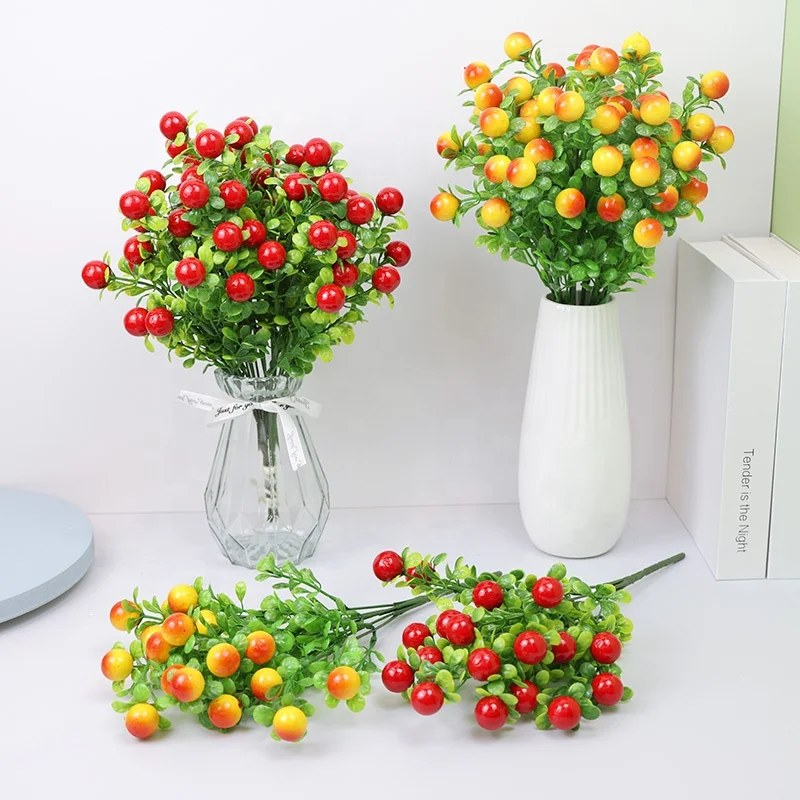 Background wall simulation flowers Christmas red fruit decorative flowers wholesale artificial small holly fruit