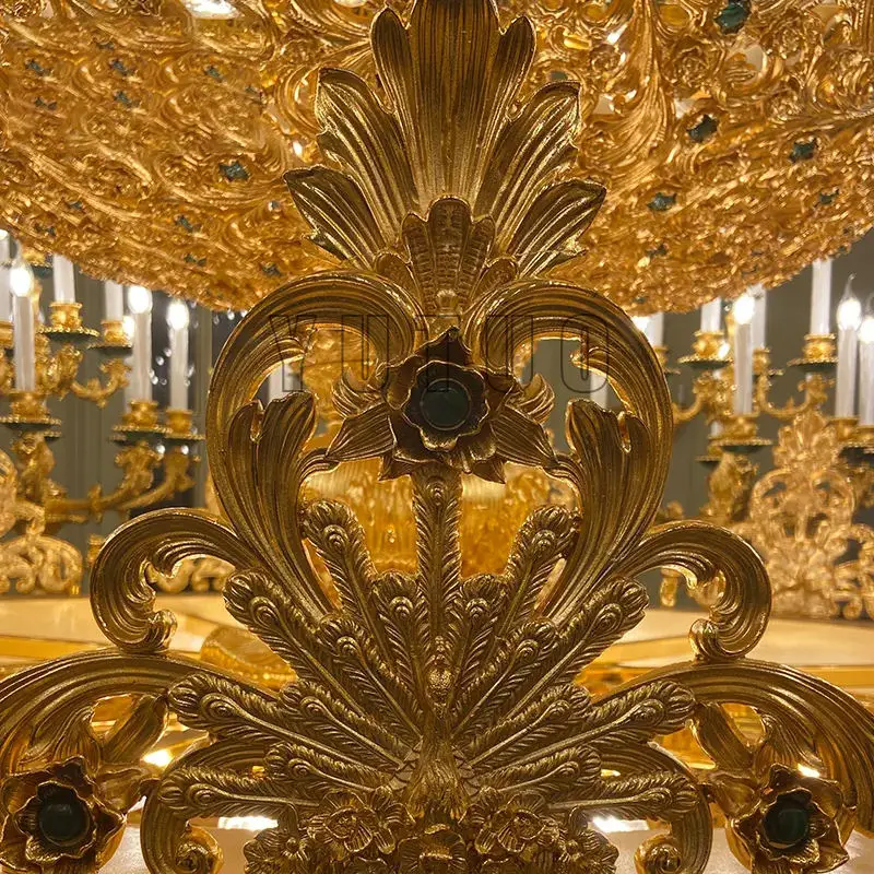 French Classic Style Design Large Vintage Brass Chandelier Royal Palace Lobby Banquet Hall Suspended Luxury Pendant Lights