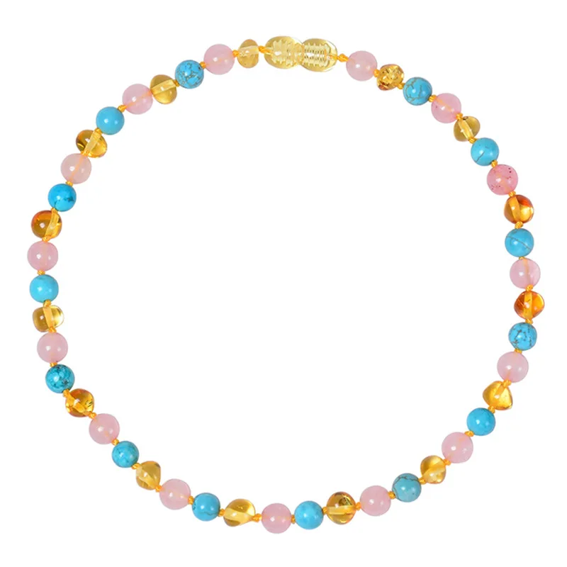 Eico Hot Sell Amber Turquoise Beaded Necklaces For Babies Gift Handmade Natural Stone Chain Necklaces Jewelry