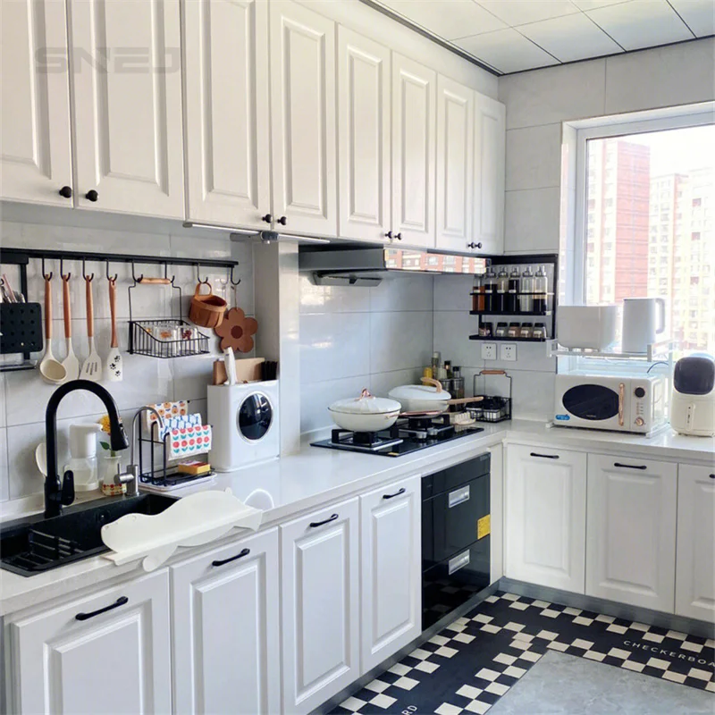 SNEJ New Cheap Price Free Design Modular Solid Wood Kitchen Unit Simple Modern Design Kitchen Cabinets for Villa made in China
