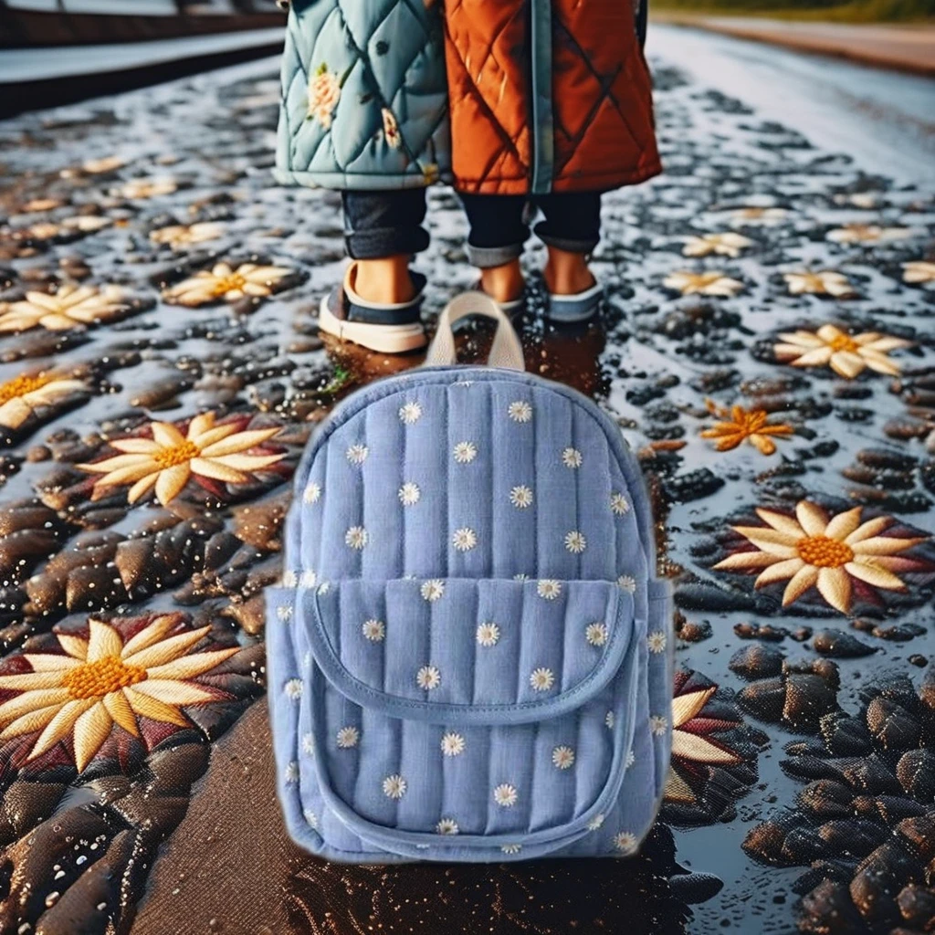 2024 New arrival children fashionable bag Daisy Quilting Denim small child Backpack for kids
